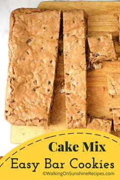 homemade cake mix easy bar cookies on a cutting board