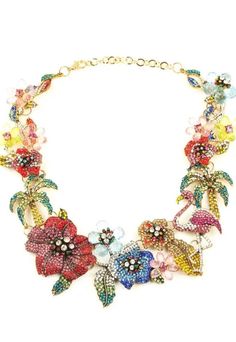 This colorful necklace features glass crystals along the neckline. With a multicolor floral pattern, this floral necklace is ready for your next formal special occasion. You will be sure to garner an abundance of attention and compliments when you have this statement necklace on! Product Details: Gold tone alloy Glass crystal Measurements: approx 12" with 3" extension Clasp: lobster Glamorous Multicolor Jeweled Jewelry, Multicolor Crystal Necklace With Rhinestones, Multicolor Jeweled Necklaces For Party, Multicolor Jeweled Necklace For Party, Party Multicolor Jewel Necklaces, Elegant Multicolor Crystal Embellished Jewelry, Glamorous Multicolor Jewelry, Colorful Costume Jewelry Necklaces For Party, Multicolor Rhinestone Necklace With Jewels, Costume Jewelry