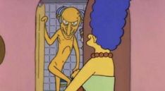 the simpsons is getting ready to take a shower in her bathroom with purple hair and blue eyes