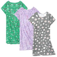 PRICES MAY VARY. 3 Pack Nightgown: With 3 pieces night gowns in the package. Premium & durable. Our T-shirt sleep dress is all about giving you the better sleepwear at an affordable price Soft & Cool Material: Our women nightgowns are made of cotton blend, allowing you to enjoy a comfortable sleep even on hot summer nights. Lightweight and are breathable and very cool to wear Features: These adult ladies sleepshirts feature round neck, short sleeve, knee-length, and pullover design. Perfect free Gowns Short, Hot Summer Nights, Night Gowns, Pajama Dress, Women's Nightgowns, Nightgowns For Women, Sleep Dress, House Dress, Sleep Shirt