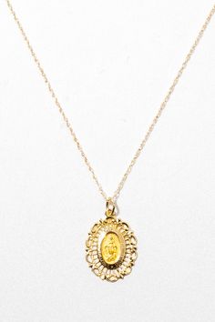 Handcrafted Religious Relic made of solid 14k gold. A high-quality, timeless treasure made to adorn for a lifetime + pass down to generations. ✦ Pendant measures 1/4 inch ✦ Measures 16 Inches with a Clasp Ending / 14K Solid Gold Chain Gold Chain Pendant, Gold Chain With Pendant, Solid Gold Necklace, Gold Cross Necklace, Solid Gold Chains, Special Jewelry, Mother Mary, Fine Jewelry Collection, Gold Cross