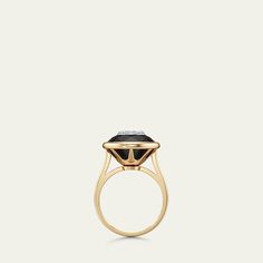 Bhansali ring from the One Collection Approx. ring size 6.5 18-karat solid yellow gold Bezel-cut onyx; 5 total carat weight Round white diamonds; 0.4 total carat weight Imported Luxury Onyx Diamond Ring Fine Jewelry, Fine Jewelry Black Onyx Diamond Ring, Modern Yellow Gold Onyx Signet Ring, Hallmarked Onyx Round Jewelry, Luxury Onyx Ring With Polished Finish, Onyx Ring, Diamond Sizes, White Diamonds, Solid Yellow