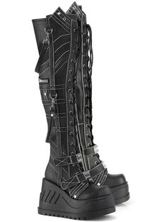 STOMP-310 Over-the-Knee Women's Boots Wedge Platform Boots, Black Patent Boots, White Platform Shoes, Patent Boots, Black Platform Shoes, Black Platform Boots, Costume Shoes, Stand Out From The Crowd, Black Knees