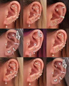 the steps to wearing ear piercings are shown in four different positions, including one for each