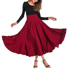 Burgundy High Waisted Swing A-line Maxi Skirt 30s Dresses, Rok Midi, Film Cult, 80s Skirt, Midi Skirt Casual, Long Skirt Fashion, Solid Skirt, 2000s Outfits, Maxi Rok