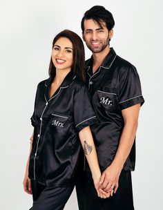 "Customized Satin Pajamas for Couple, Personalized Pjs, Groom and Bride Pjs , Mr and Mrs Pajamas, Honeymoon gift, Anniversary gift, S+L Our pajamas are customized with Vinyl. The letters are so pretty and detailed. It is perfect to put first/last name or wedding role . Whether you want to buy it as gift, keep it for yourself and wear it as an everyday or even wear it for a honeymoon trip , this unique customized pajamas is sure to work for any occasion.  ⭐Style of pajamas: Short Sleeve + Pants ⭐Colors: Women: white, black, pink, purple, champagne, green, red, navy blue Men: white, black, red, green, champagne, silver, turquoise ⭐Sizes:  Women: S, M, L, XL, 2XL, 3XL, 4XL, 5XL Men: M, L, XL, 2XL ⭐Leave your detailed custom information in the seller remarks column during checkout! ❤️All pajam Bride Pjs, Honeymoon Trip, Honeymoon Gift, Groom And Bride, Satin Pajamas, Mr And Mrs, Anniversary Gift, Pajamas, Satin