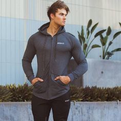 Material: Cotton polyester Gender: Men Collar: Hooded Fit: Fits true to size, take your normal size Closure Type: zipper Men Fashion Casual, Sport Clothing, Hoodie And Pants, Bodybuilding Workout, Men Running, Clothing Men, Basic Jackets, Sports Hoodies, Bodybuilding Workouts