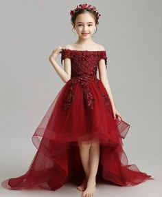 Girls Formal Dresses Kids, Communion Dresses Lace, Gaun Tulle, Party Girl Dress, Red Flower Girl, Burgundy Flower Girl Dress, Kids Pageant Dresses, Red Flower Girl Dresses, Lace Flower Girl Dress