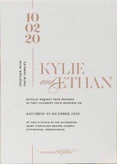 an elegant wedding card with gold foil on it