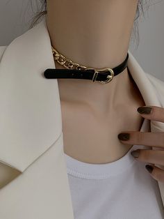 Original Cool Chain Leather Necklace&bracelet Choker Necklace Online, Casual Punk, Leather Choker Necklace, Bracelet Accessories, Leather Chokers, Choker Collar, Leather Collar, Leather Chain, Leather Necklace