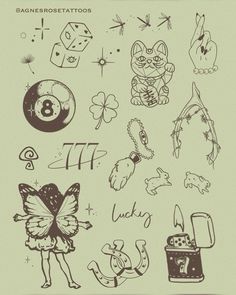 an old school tattoo design with cats and other symbols