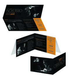 two fold brochures with an orange and black design