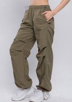 mabel love boutique Baggy Parachute Pants, Olive Shell, Cargo Design, Activewear Sets, Fresh Kicks, Pants Large, Love Style, Asymmetrical Tops, Denim Jumpsuit