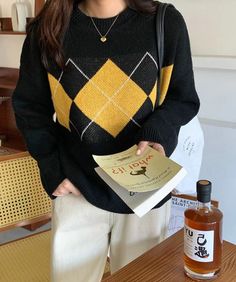 use code "OFFER" and get 20% off!!!! Elegant Sweater, Aesthetic Outfit Ideas, Argyle Sweater, Yellow Sweater, Belleza Natural, Fall Sweaters, Knitwear Women, Stylus, Women Collection