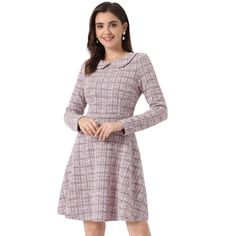 Trendy tweed fabric dresses can update your wardrobe this season. Pair it with a stylish handbag perfectly for a sophisticated and elegant impression, or simply pair this dress with a overcoat. Suitable for spring/autumn and for many occasions, sunch as casual daily, career, tea time, parties with friends, church, school style, and some semi-formal occasions such as interviews, meetings, or ceremonies. Chic A-line Tweed Dress For Winter, Fall A-line Tweed Dress, Formal A-line Tweed Dress For Fall, Fall Tweed A-line Dress For Work, Fall A-line Tweed Dress For Workwear, Elegant Tweed Dress For Office, Office Tweed Dress With Houndstooth Pattern, Tweed A-line Dress For Work, Fall Office Tweed Knee-length Dress