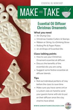 an advertisement for make and take christmas ornaments with instructions on how to make them out of clay