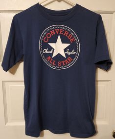 Converse All Star Chuck Taylor T-SHIRT Youth Size XL Navy Blue. Navy Converse High Tops, Blue Converse Low Tops, Navy Blue Converse, Converse One Star Navy, Blue Low-top Converse Canvas Shoes, Little Top Big Pants, Converse Shirt, Converse T Shirt, Blue Converse