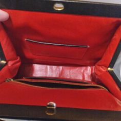 Vintage Black And Red Leather With Leather, Velvet And Gold Handle.Made In Italy. Length 12", Height 9 1/2", Deep 3". Excellent Condition. Minor Flaws On Handle. Purse, Vintage Black, Red Leather, Black And Red, Bag Lady, Velvet, Shoulder Bag, Red, Leather