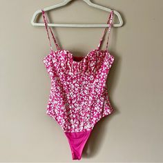 Nwt Zara | Pink Floral Corset Bodysuit Sz S. Measurements From Flat: 14.5" Bust, 30" Length Spring Beach Bodysuit With Underwire, Floral Print Fitted Bodysuit, Fitted Floral Print Bodysuit, Underwire Bodysuit For Beach In Spring, Fitted Floral Print Underwire Swimwear, Fitted One-piece Swimwear For Spring, Fitted One-piece Spring Swimwear, Lined Fitted Swimwear For Spring, Fitted Floral Print Swimwear With Underwire