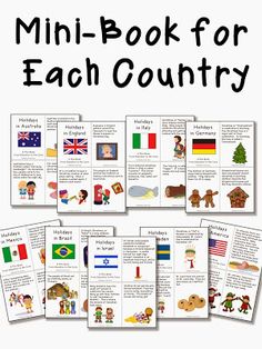 the mini book for each country is filled with pictures and words to help students learn how to