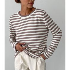 Rita Loose Casual Knitted Stripe Women Sweater Round Neck Design, Chic Casual, Women Sweater, Thick Fabric, Look Stylish, Dressing Room, Stripe Sweater, Neck Designs, Stay Warm