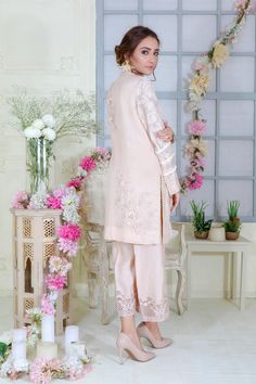 Peach Tan | Pakistani Designer Outfit | Sarosh Salman Designer Chikankari Embroidery Blouse For Eid, Elegant Blouse With Intricate Embroidery In Chinon, Elegant Chinon Blouse With Intricate Embroidery, Elegant Pearl Embroidered Fabric For Eid, Bollywood Style Lawn Suit With Pearl Embroidery For Eid, Eid Lawn Suit With Pearl Embroidery Semi-stitched, Semi-stitched Pearl Embroidered Lawn Suit For Eid, Semi-stitched Lawn Suit With Pearl Embroidery For Eid, Festive Semi-stitched Lawn Suit With Pearl Embroidery