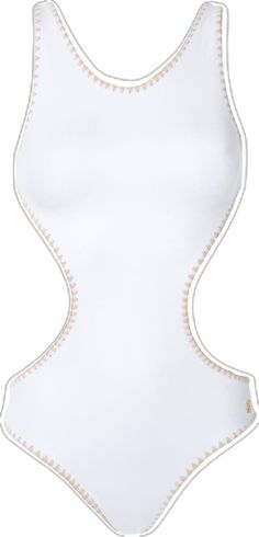 White crochet cut-out one-piece from Brigitte featuring a U neck, a gold tone logo, an elasticated trim, a stretch fit, a crochet design, a lining and fresh touch. This item is true to fit. Elegant Gold Stretch Swimwear, Chic Gold Stretch Swimwear, Elegant Stretch Cutout Swimwear, Fitted White Cutout Bodysuit, White Cutout Fitted Bodysuit, Elegant Cutout Bodysuit For The Beach, Elegant Cutout Bodysuit For Beach, Elegant Gold Swimwear, White Stretch Bodysuit With Lace Trim