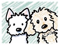 a drawing of a dog and a cat next to each other