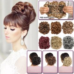 100% Real THICK Curly Chignon Messy Bun Updo Cover Clip in Hair Piece Extensions | eBay Real Hair Pieces Clip In, Clip In Hair Pieces Messy Buns, Piece Updo, Elegant Messy Bun, Elegant Chignon, Curly Chignon, Simple Elegant Hairstyles, Messy Bun Updo, Bun Scrunchie