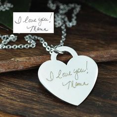 Actual Handwriting Necklace, Custom Handwriting Jewelry, Engraved Heart Necklace, Memorial Handwritten Necklace, Signature Necklace Silver Heart Necklace With Laser Engraving, Silver Heart Pendant Necklace With Laser Engraving, Mother's Day Engraved Stainless Steel Heart Necklace, Silver Necklaces With Engraved Text For Mother's Day, Silver Heart Necklace With Engraving Option, Silver Heart Necklace With Engraving Option For Personalized Gift, Personalized Silver Heart Necklace With Engraving Option, Valentine's Day Engraved Heart Necklace In Stainless Steel, Engraved Heart Necklace For Mother's Day Memorial