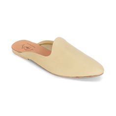 Nihi - Pointed toe Leather Mule | Natural front view Elegant Slip-on Mules With Stitched Sole, Summer Pointed Toe Slip-ons With Leather Sole, Summer Slip-ons With Pointed Toe And Leather Sole, Summer Pointed Toe Slippers With Leather Sole, Cream Closed Toe Leather Mules, Cream Leather Mules With Leather Sole, Chic Cream Slip-on Mules, Cream Leather Flat Slip-ons, Cream Leather Pointed Toe Flats For Spring