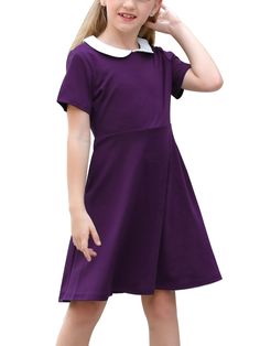 PRICES MAY VARY. Material and Fabric: 100 Percent Polyester, soft, stretchable and breathable fabric without pilling, comfortable to wear, makes you feeling well. Styles and Features: Simple Casual Style, Fit and Flare A-line Design, Curved Seams, Contrast Peter Pan Collar Classic Retro Dress, Round Neck, Short Sleeve, Back Zipper, Pocket at the sides, Knee Length, No lined. The White Peter Pan Collar is a bold contrast on this skater frock. Suitable Occasion: The best choice for Halloween Party Vintage Peter Pan, Feeling Well, New Years Dress, 60 Fashion, Midi Dress Party, Super Cute Dresses, Collar Designs, Fashion Seasons, Pan Collar