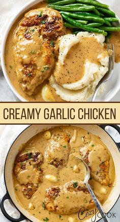 creamy garlic chicken with gravy and green beans