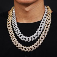 For those who want a chain, perhaps you can look to this iced-out cuban link chain for the answer. This hip hop rapper style men's chain looks gorgeous with its geometric pattern design and shiny gold silver colour. You can choose to gift this chain to a special person or wear it to a party or performance. White Chain Jewelry For Streetwear, White Iced Out Cuban Link Necklace, Iced Out White Cuban Link Necklace, Iced Out Chain Link Jewelry For Streetwear, Chunky Cuban Link Necklace For Streetwear, Chunky Chain Cuban Link Necklace For Streetwear, Iced Out Cuban Link Necklace For Streetwear, Cuban Link Chain Necklace For Streetwear, Cuban Link Chain Jewelry For Streetwear