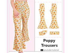 an image of a woman's pants with flowers on them and the words poppy trousers written