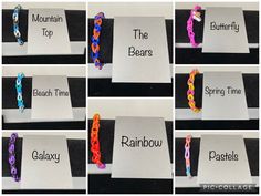 six different bracelets with the words rainbow written on them