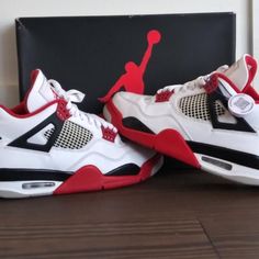 These Are 100% Authentic Jordan 4's. Black, White, Red Colorway. Lightly Used - Size 9 Mens Great Deal!!! Sporty Red Air Jordan 4, White Air Jordan 4 With Red Sole For Streetwear, Casual Red Air Jordan 4 With Air Max Cushioning, Red Air Jordan 4 With Air Max Cushioning, Jordan 4 Retro Fire Red, Authentic Jordans, Jordan 4s, Shoes Jordan, Jordan Red