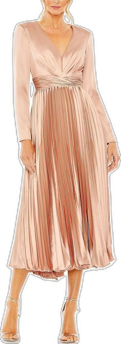 Silk Pleated Skirt Dress, Satin Dresses With Accordion Pleats, Spring Satin Dress With Flared Skirt, Fit And Flare Midi Dress, Flare Midi Dress, Mac Duggal, Dillard's, Fit & Flare, Midi Length