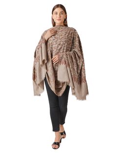 Enhance your wardrobe with the timeless elegance of our Pashmina Shawl, meticulously adorned with an Intricate Hand Embroidered Floral Pattern. Crafted from the finest Kashmiri pashmina, this shawl exudes luxury and sophistication, perfect for elevating any outfit with its exquisite craftsmanship. Product Details: Hand Embroidered Pure Kashmiri Pashmina Material: Pure Pashmina (100% Cashmere) Size: 100 cm X 203 cm / 40 Inch X 80 Inch / 1.1 x 2.2 Yards (Approx) Base Color: Natural Toosh Embroider Eid Intricate Embroidery Pashmina Shawl, Festive Chikankari Embroidery Scarves, Pashmina Shawl With Chikankari Embroidery, Elegant Jamawar Pashmina Shawl For Winter, Pashmina Scarf With Chikankari Embroidery, Pashmina Scarves With Chikankari Embroidery, Beige Pashmina Dupatta, Semi-stitched Embroidered Pashmina Shawl, Chikankari Embroidered Pashmina Shawl For Eid