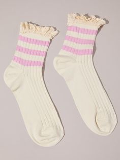 These quarter socks prepare you for any activity with the soft feel, light stretch, and ribbed fabrication. The striped design and lace detail is oh so cute. Kawaii Socks, Quarter Socks, Pink Socks, Altar'd State, Short Socks, Christmas Dress, Dress With Boots, Stripes Design, Crew Socks