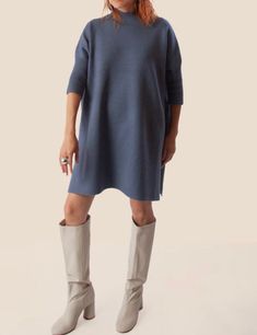 Kerisma Aja Sweater Dress Fall Tunic Dresses For Work, Oversized Blue Midi Dress, Fall Tunic Midi Dress For Daywear, Fitted Tunic Midi Dress For Fall, Blue Relaxed Fit Tunic Dress, Blue Tunic Dress With Relaxed Fit, Chic Tunic Midi Dress For Fall, Elegant Oversized Blue Dress, Elegant Oversized Mini Dress