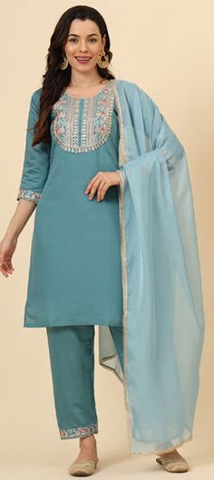 Blue color Salwar Kameez in Blended fabric with Embroidered, Resham, Thread work Light Blue Straight Kurta Salwar Kameez, Festive Light Blue Straight Kurta Salwar Kameez, Eid Light Blue Straight Kurta Salwar Kameez, Light Blue Straight Kurta Salwar Kameez For Eid, Designer Light Blue Salwar Kameez For Diwali, Eid Light Blue Kurta With Dupatta, Light Blue Straight Kurta Salwar Kameez With Dupatta, Light Blue Salwar Kameez With Dupatta For Diwali, Blue Anarkali Set With Embroidered Border