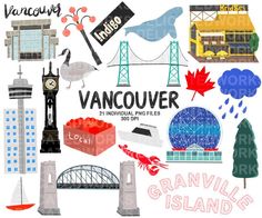 an image of vancouver and other things in the world that are drawn with colored pencils