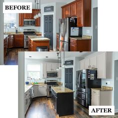 before and after pictures of a kitchen remodel