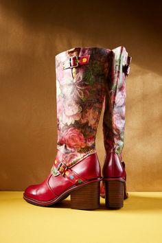 Step into elegance with our Soffia knee high boots. Crafted with luxurious wide calf leather, these Maude floral boots are the perfect blend of style and comfort. Featuring a unique floral design, they will elevate any outfit and make you stand out from the crowd. 2.75'' heel 14.7'' shaft 17.6'' circumference Side zip closure Leather upper Cotton & Leather lining Leather insole Rubber sole Winter Floral Print Boots, Red Wide Calf Knee-high Boots For Fall, Red Wide Calf Leather Boots, Red Leather Wide Calf Boots, Red Knee-high Boots For Spring, Red Wide Calf Knee-high Boots With Round Toe, Spring Red Knee-high Heeled Boots, Red Leather Knee-high Boots For Fall, Red Knee-high Heeled Boots For Spring