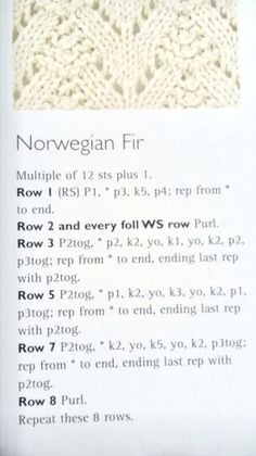 the knitting pattern for norwegian fire is shown in this page, with instructions on how to crochet it