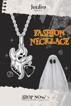 This mysterious and captivating sterling silver necklace will give you a distinctive charm. The ghostly design of the cool necklace is unique and chic, as if it were a phantom coming out of a dream. The black heart stone hanging from the necklace is like a mysterious gemstone that emits a spooky aesthetic. Whether you wear it with a casual outfit or a dinner dress, this ghost necklace will add a unique charm and personality to your look. Heart Stone Necklace, Ghost Necklace, Spooky Aesthetic, Cool Necklace, Heart Stone, Dinner Dress, Cool Necklaces, Stone Heart