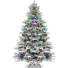 a white christmas tree with multicolored lights