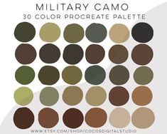 Camo Colors Palette, Army Colour Palette, Camouflage Color Palette, Colors That Go With Army Green, The Last Of Us Color Palette, Army Color Outfits, Military Color Palette, Army Color Palette, Army Green Color Palette