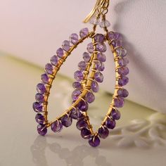 Genuine Amethyst Earrings Ombre Jewelry Marquise by livjewellery Wrapping Crystals, Ombre Jewelry, February Birthstone Jewelry, Special Necklace, Wire Wrapping Crystals, February Birthstone, Amethyst Earrings, February Birth Stone, Purple Fashion